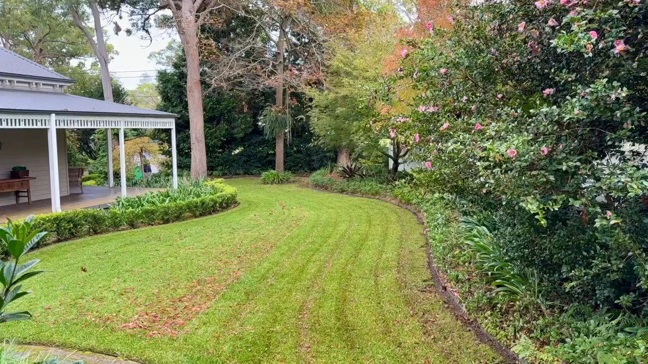 Fresh stripes going into a back lawn